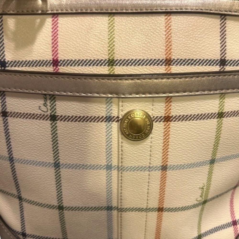Coach Tattersall Plaid Tartan Tote Bag ✨ Gold Metallic Trim Y2K - Picture 2 of 7